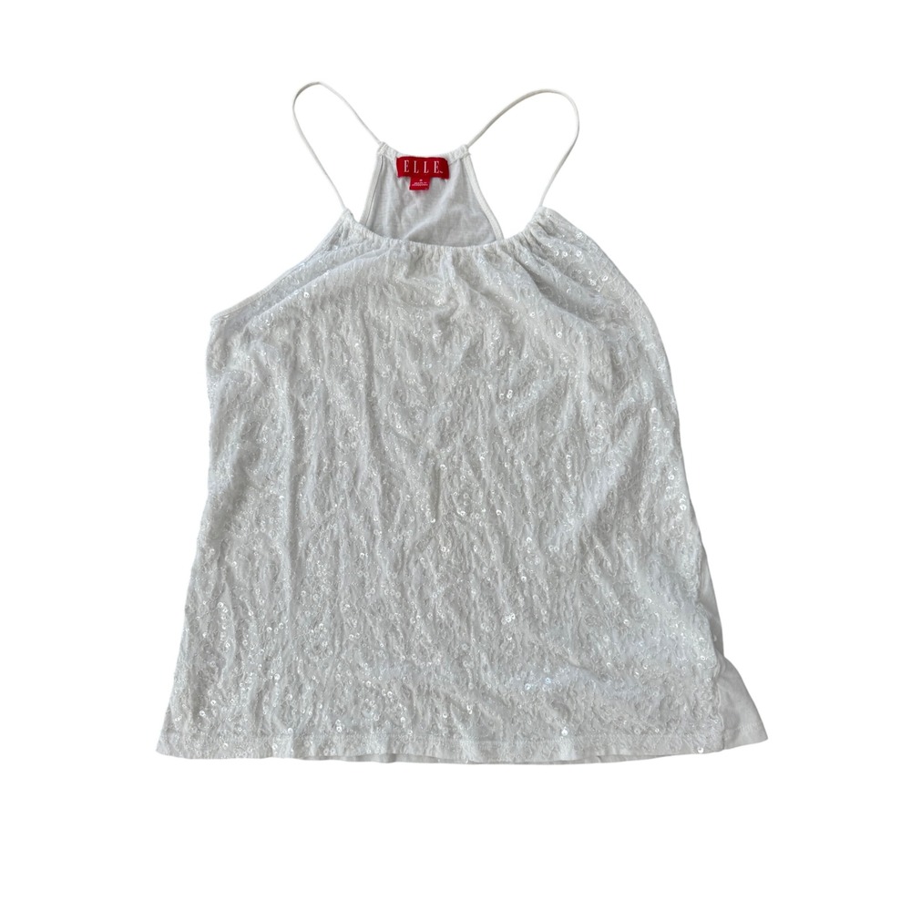 ELLE White Sequin Halter Tank Top Sleeveless Party Sparkle Size S